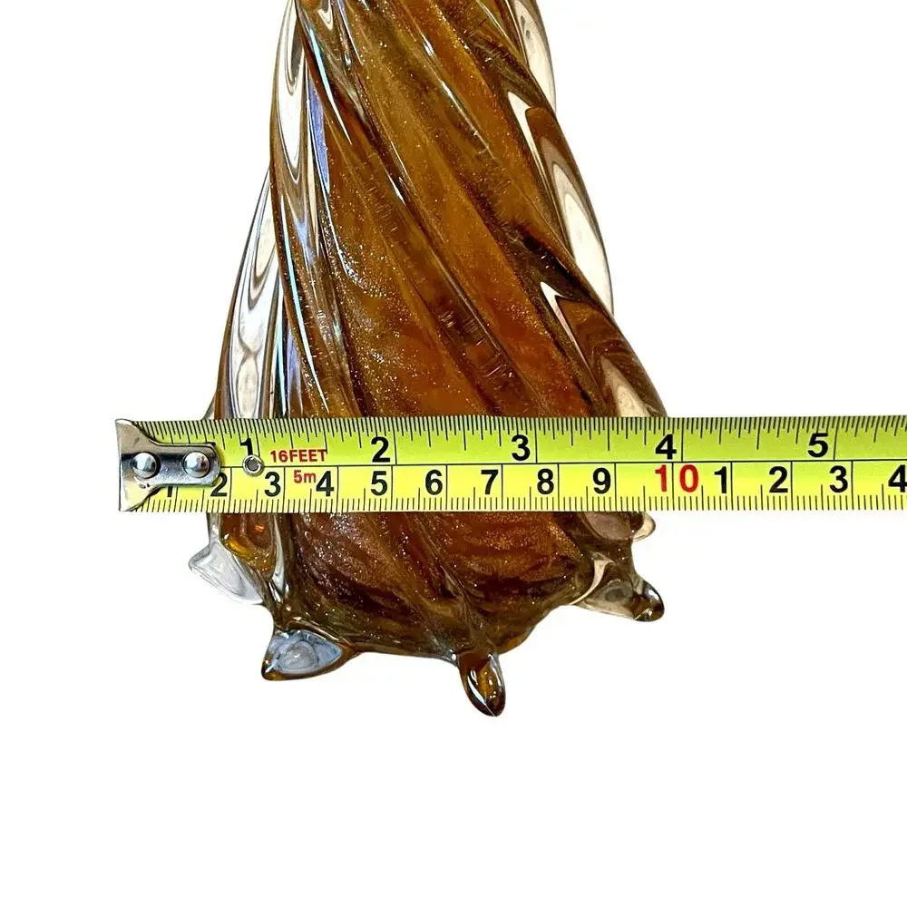 Pier 1 Art Glass Christmas Tree Amber Gold Swirl Glitter 8in Holiday Glam NEW